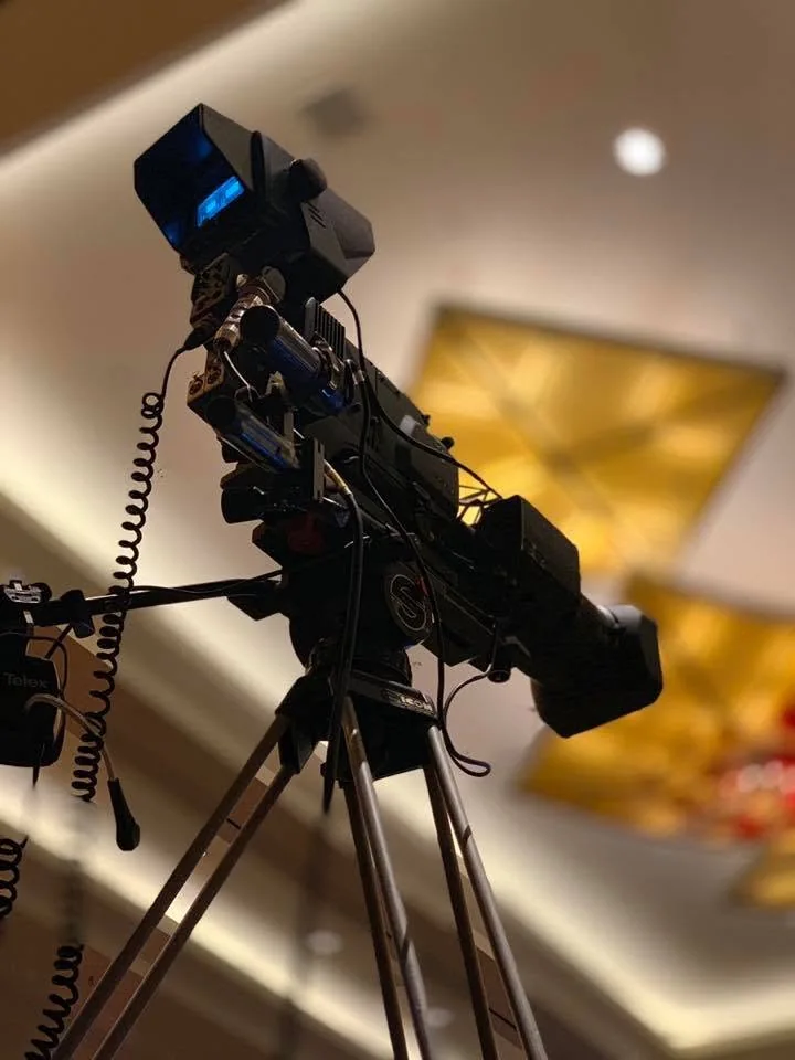 Professional broadcast video camera on a tripod